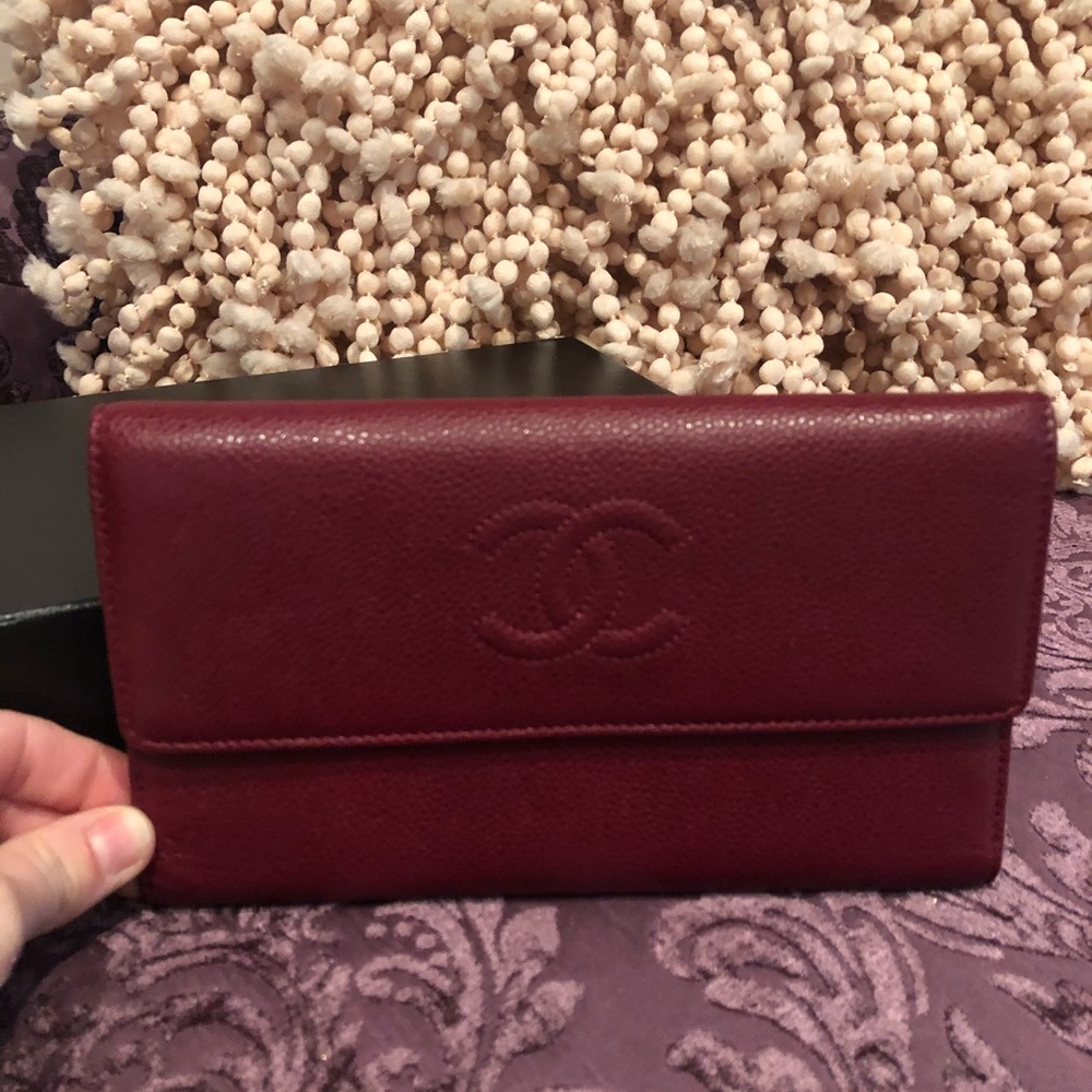 BNIB Chanel trifold burgundy wallet